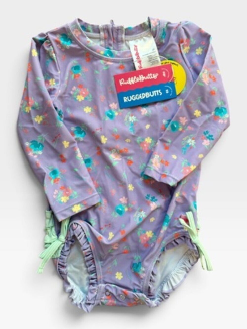RuffleButts Purple Garden Long Sleeve Rash Guard One Piece – Size 2T – NWT
